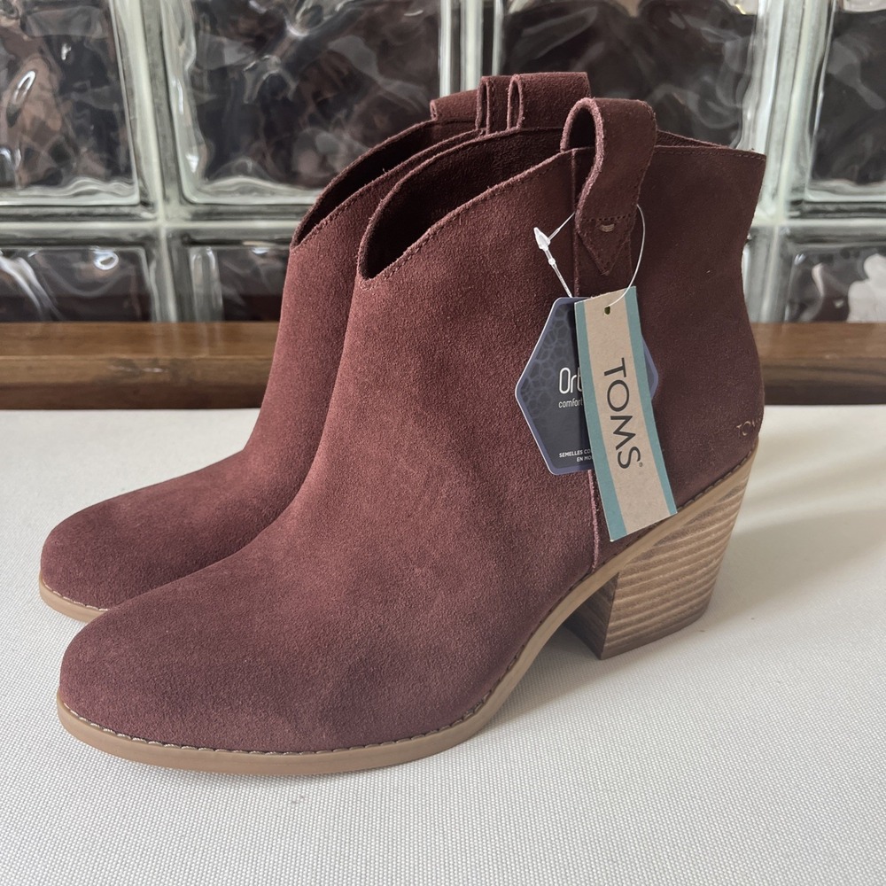TOMS Constance Women's Ankle Heeled‎ Boots Chestnut Suede Size 9.5 NWT
